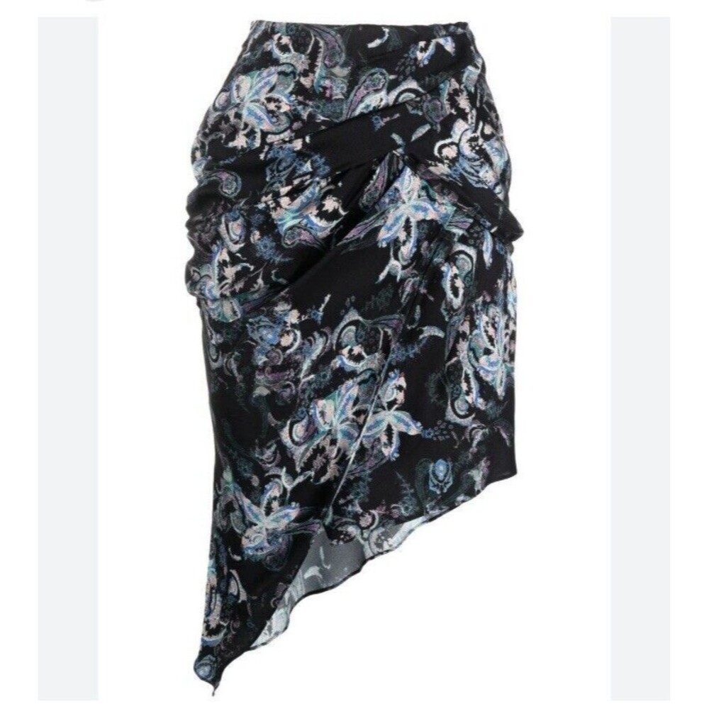 IRO Cartina Draped Asymmetrical Skirt Black with Paisley Flower Print Sz 4/S NEW - Picture 2 of 10